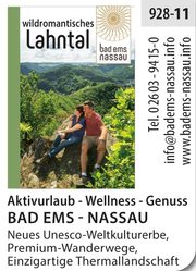 Lahntal Bad Ems / Nassau - Aktivurlaub, Wellness, Genuss & Kultur